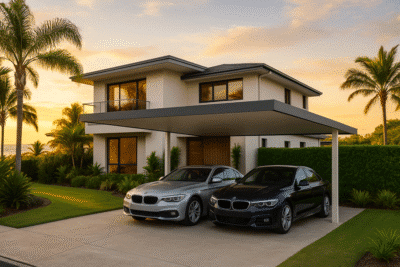 Luxury Gold COast home with a modern carport