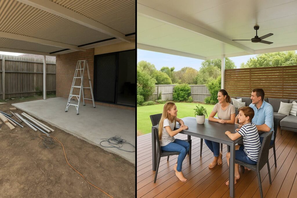 A family enjoying the patio