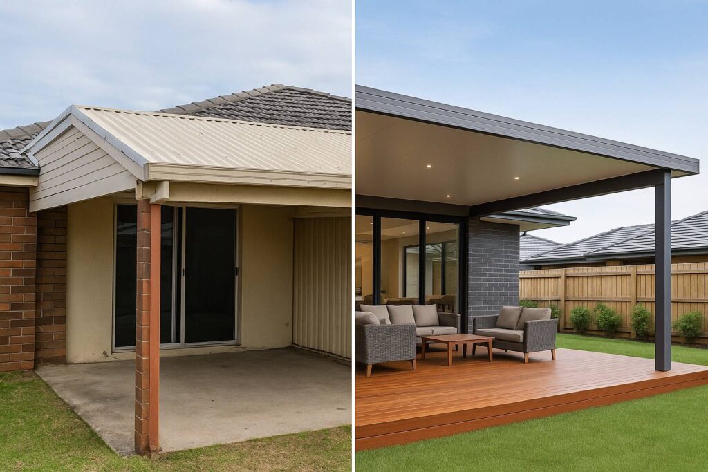 comparison of a patio done by an amateur and done by an expert