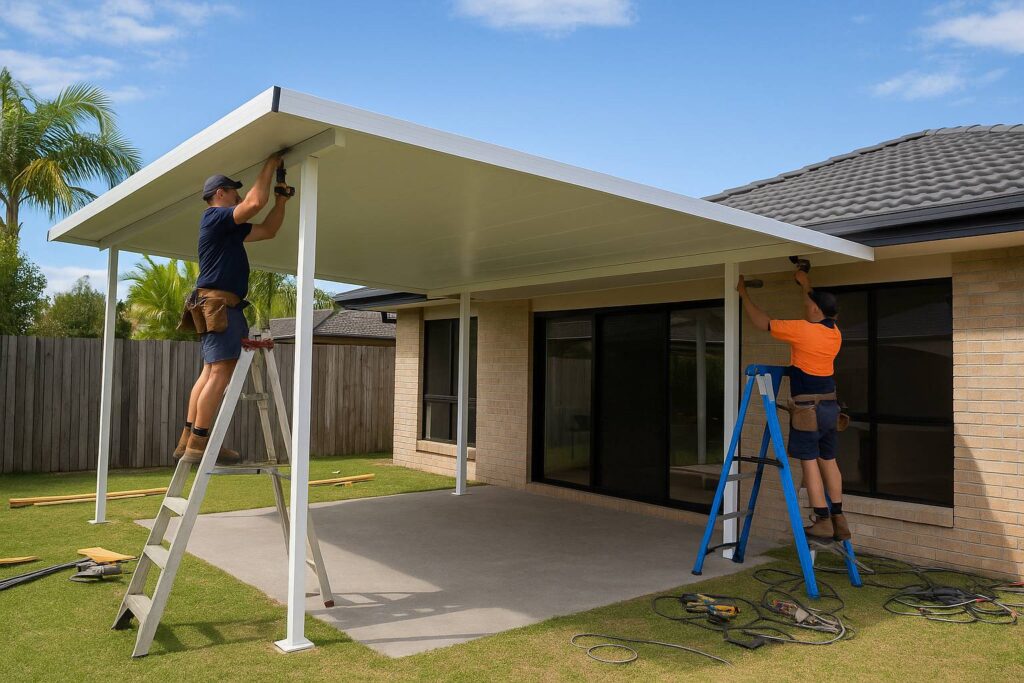 What to Expect During a Patio Site Visit 4 Builders installing the patio roof