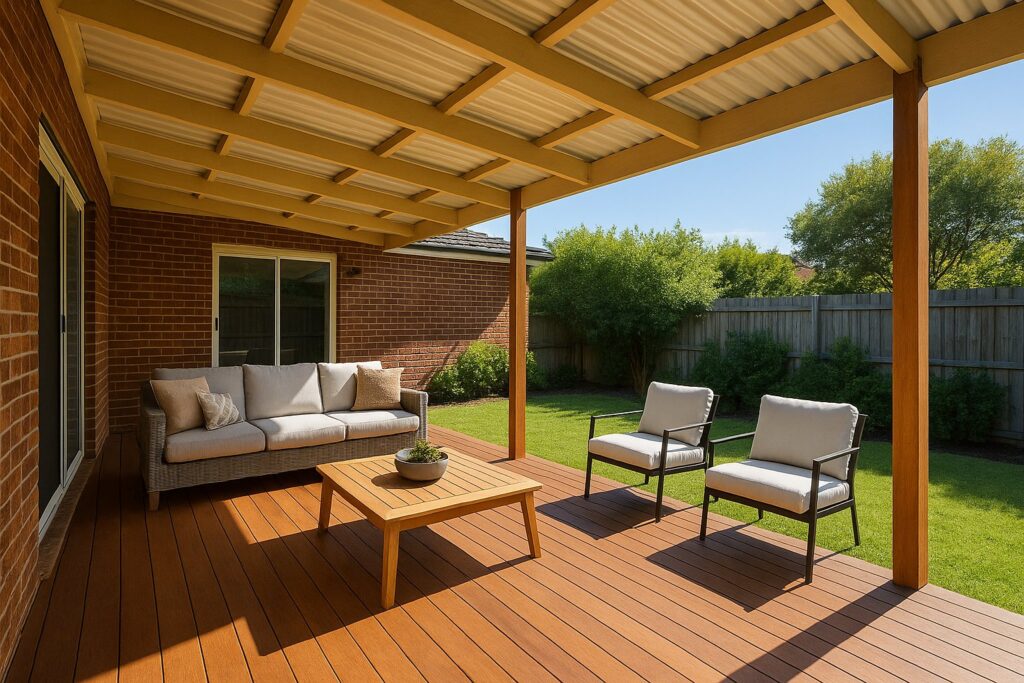 completed patio with decking and roof