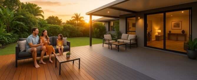 Timber vs. Composite Decking: Pros & Cons for Gold Coast Homes 9 Family enjoying their backyard patio