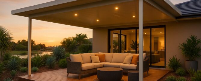How to Design a Patio That’s Comfortable Year-Round 4 modern patio at golden hour