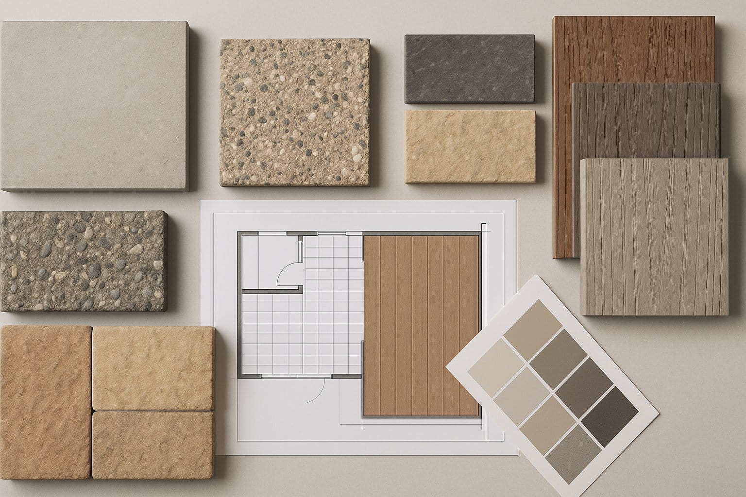A_photograph_presents_a_flat_lay_arrangement_on_a__compressed Curated selection of premium patio materials