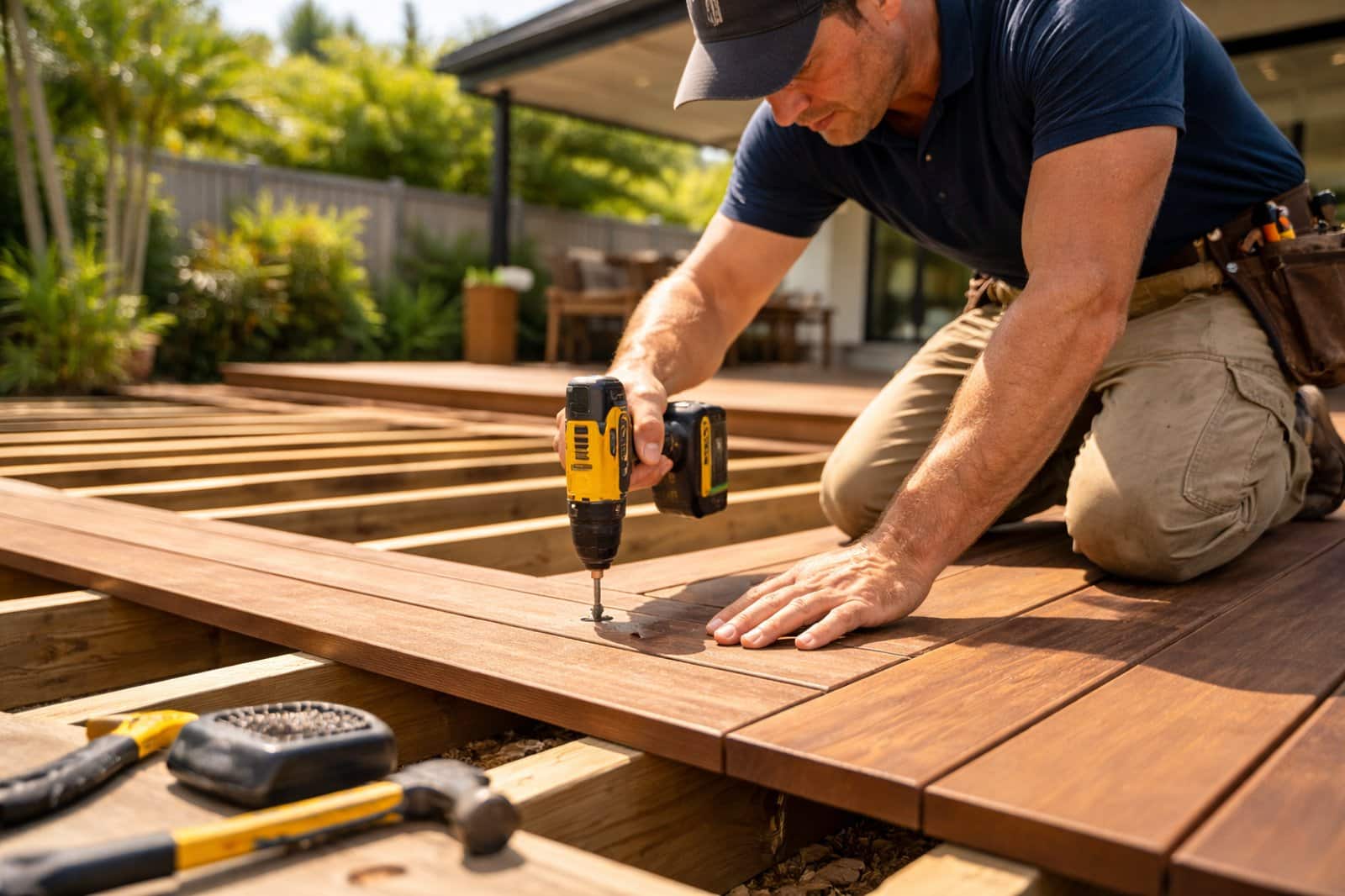 a_photograph_captures_a_skilled_carpenter_installi_compressed Carpenter installing timber decking boards during residential deck construction.
