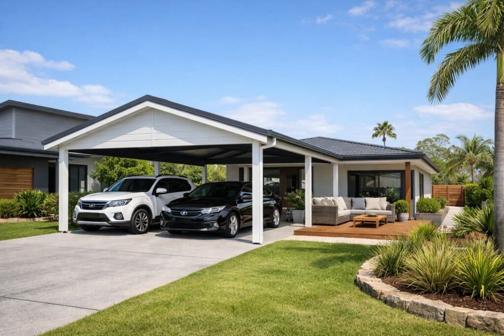 Carport Builders Arundel 2 Modern home in Arundel with a stylish gable carport protecting vehicles and enhancing outdoor living space