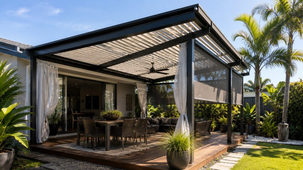 Why We Prioritise Sun Angle Over Style When Designing Patios 2 Modern pergola patio designed to maximise airflow and natural shade in an Australian backyard.