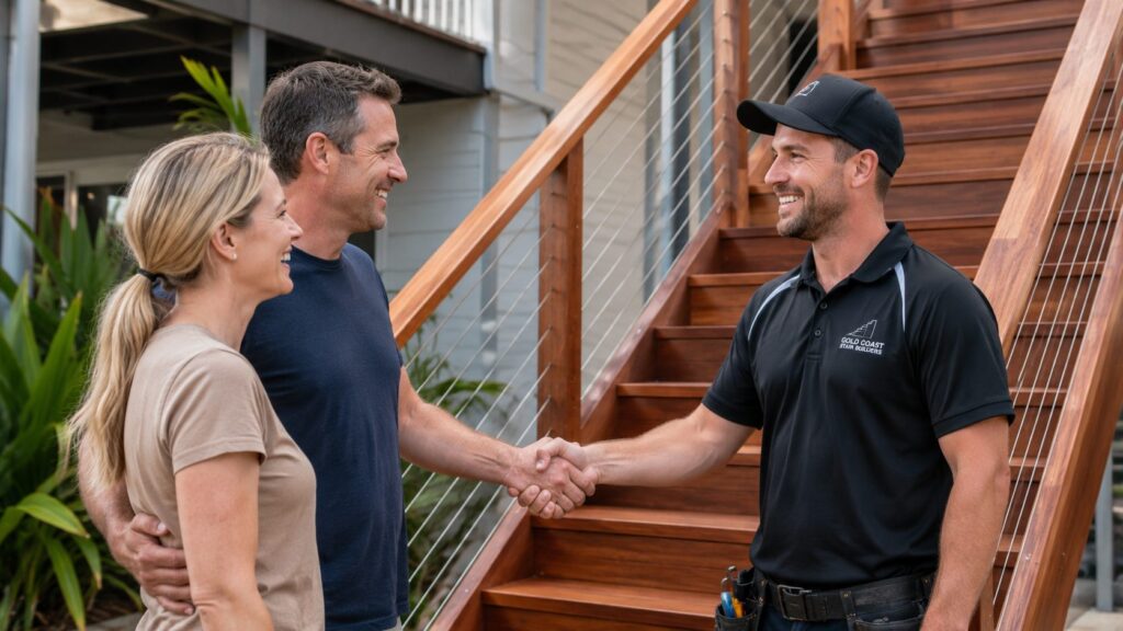  Completed staircase project being handed over to homeowners after construction and certification.